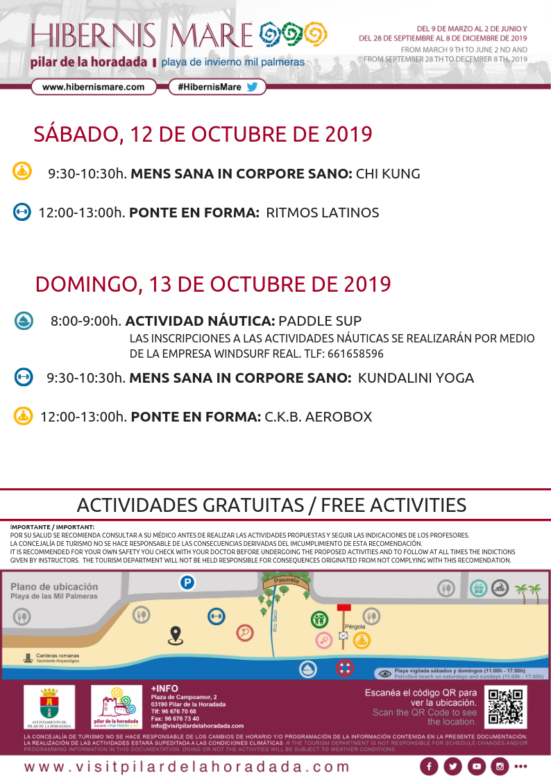 actividades semanales hibernis mare mil palmeras pilar de la horadada playa de invierno
