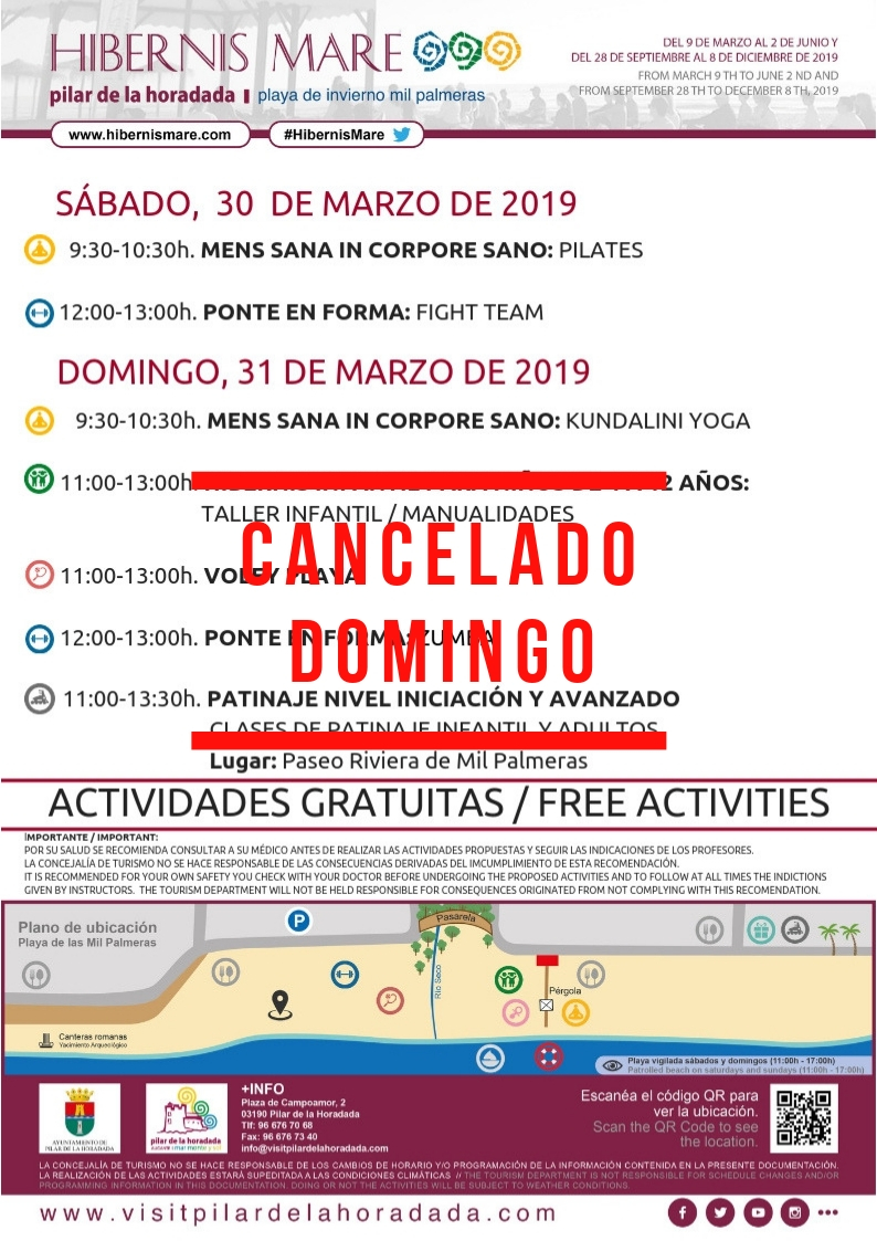 Actividades Hibernis Mare Playa de Invierno Mil Palmeras Pilar de la Horadada Alicante