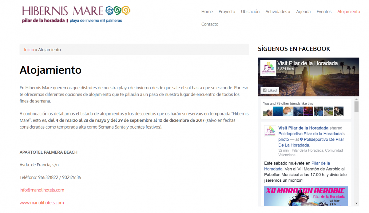 alojamiento hibernis mare mil palmeras pilar de la horadada playa de invierno